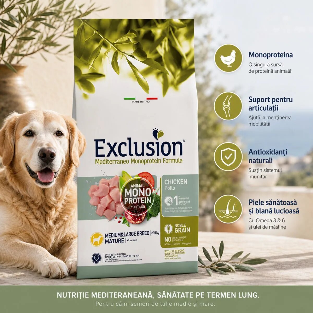 EXCLUSION Mediterraneo Monoprotein Formula Mature Medium&Large M-XL Pui hrană uscată monoproteică câini senior 12kg