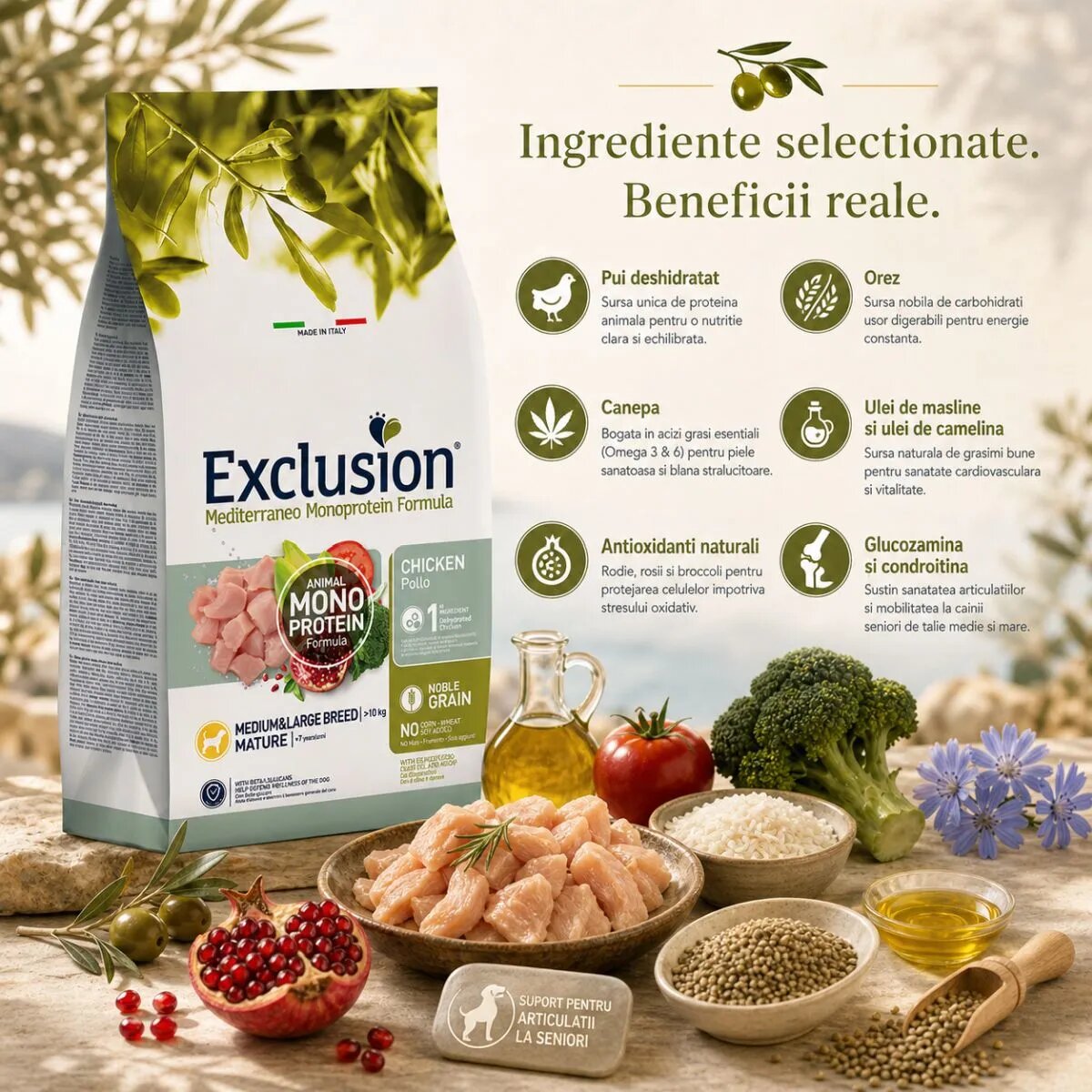 EXCLUSION Mediterraneo Monoprotein Formula Mature Medium&Large M-XL Pui hrană uscată monoproteică câini senior 12kg