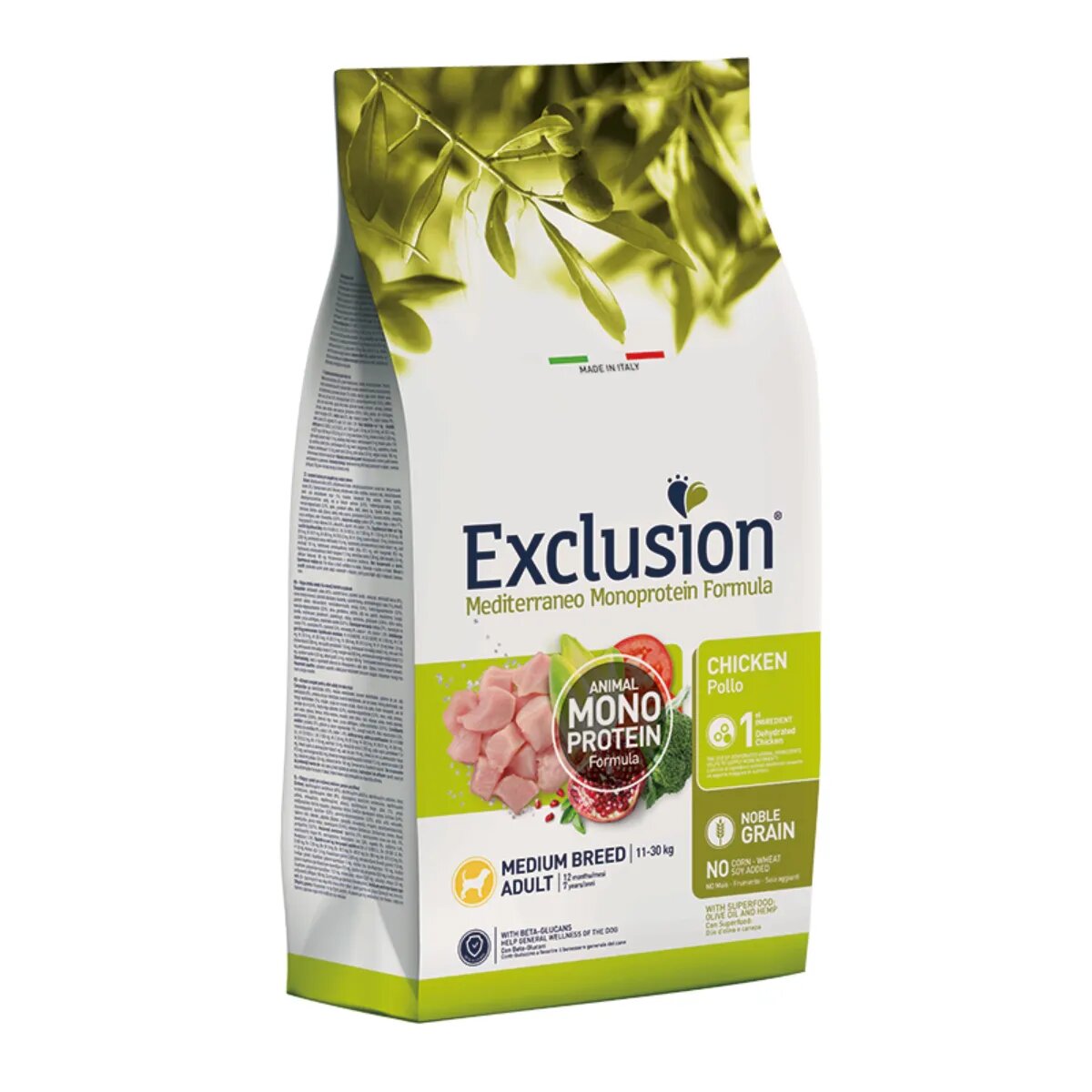 EXCLUSION Mediterraneo Monoprotein Formula Medium Breed M Pui hrană uscată monoproteică câini 12kg
