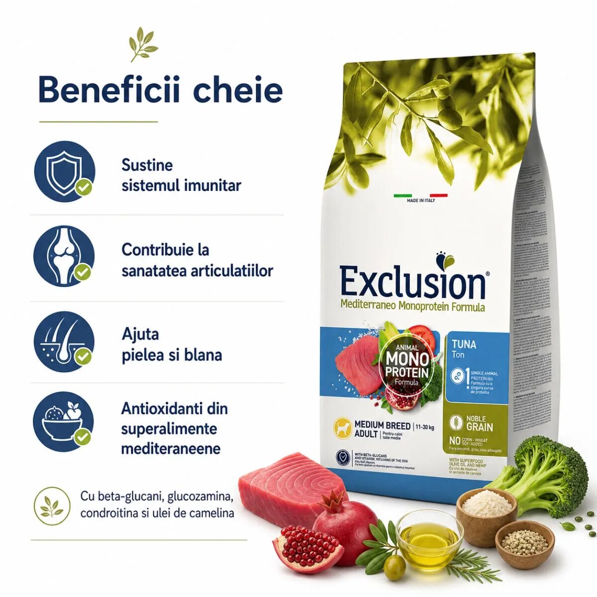 EXCLUSION Mediterraneo Monoprotein Formula Medium Breed M Ton hrană uscată monoproteică câini 12kg
