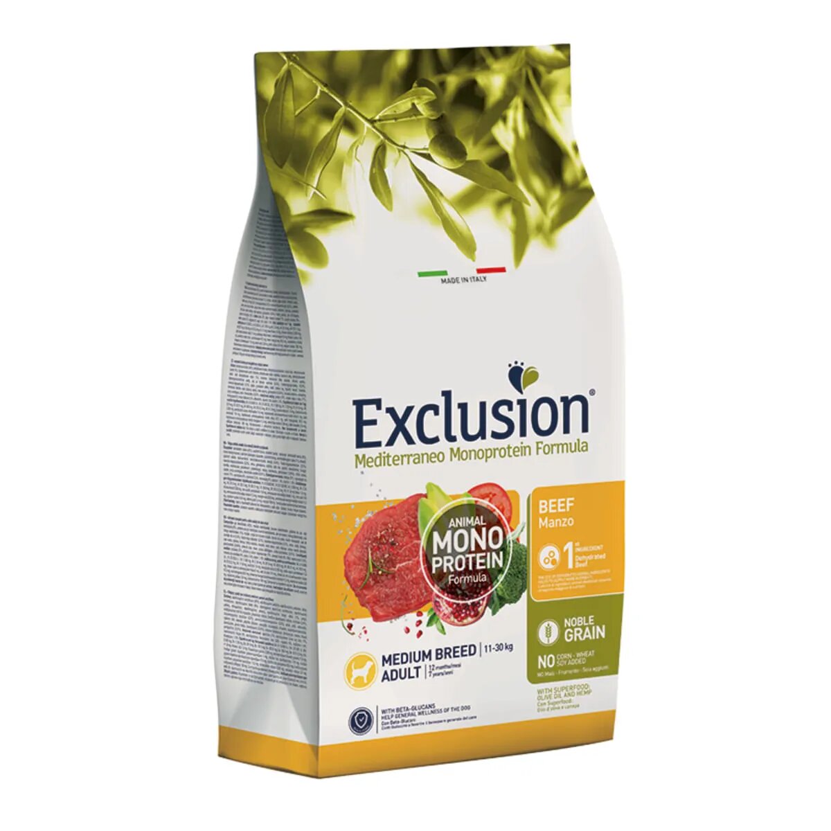 EXCLUSION Mediterraneo Monoprotein Formula Medium Breed M Vită hrană uscată monoproteică câini 12kg