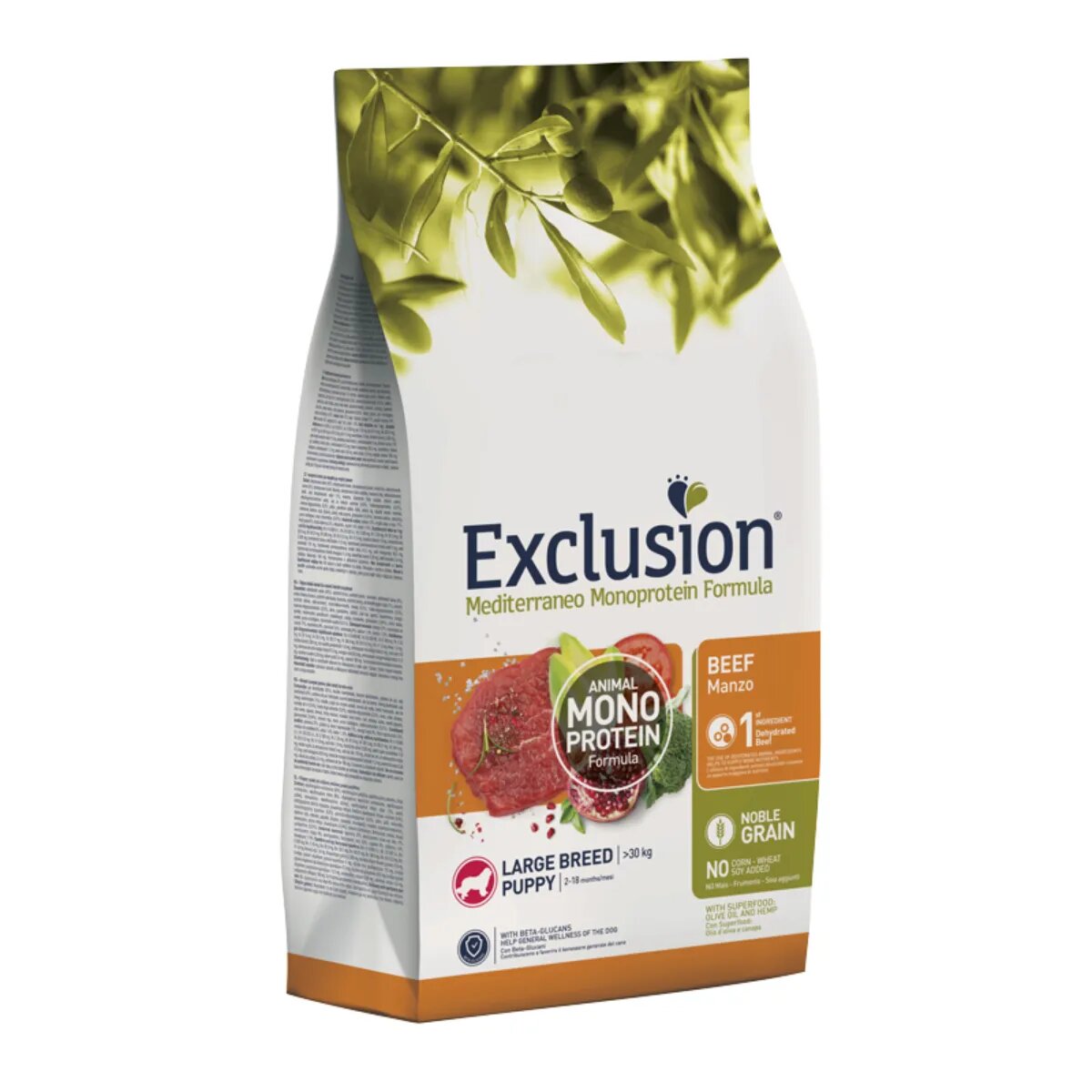 EXCLUSION Mediterraneo Monoprotein Formula Puppy Large Breed L-XL Vită hrană uscată monoproteică câini junior 12kg