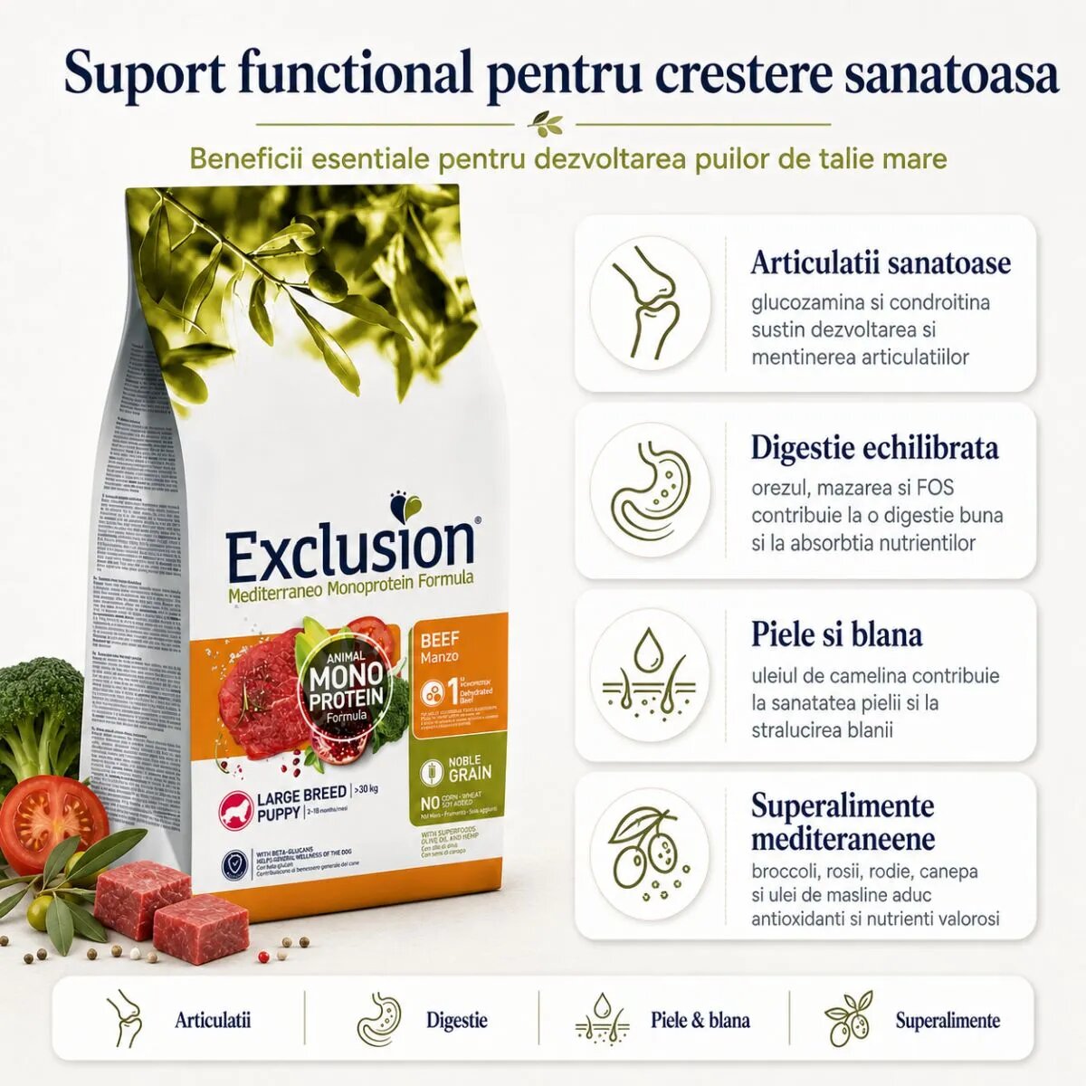 EXCLUSION Mediterraneo Monoprotein Formula Puppy Large Breed L-XL Vită hrană uscată monoproteică câini junior 12kg