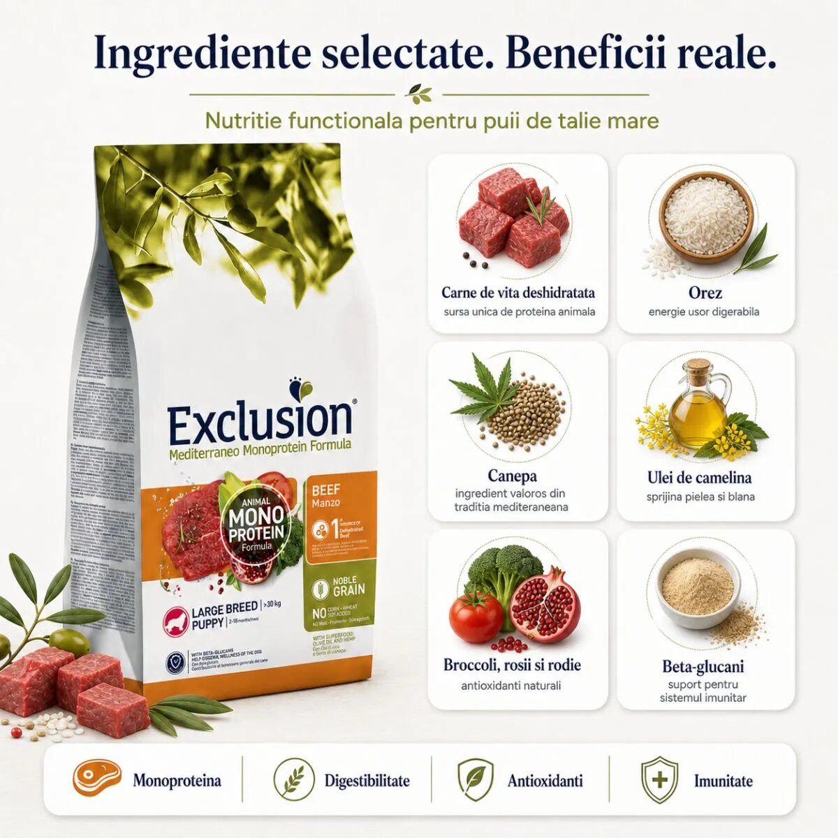 EXCLUSION Mediterraneo Monoprotein Formula Puppy Large Breed L-XL Vită hrană uscată monoproteică câini junior 12kg