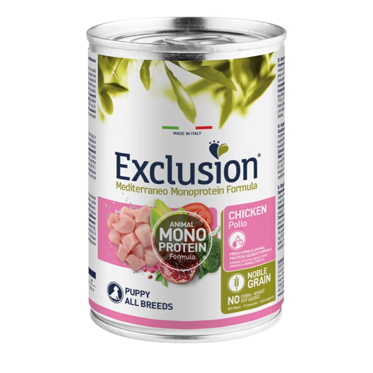 EXCLUSION Mediterraneo Monoprotein Formula Puppy XS-XL Pui conservă hrană umedă monoproteică câini junior (pate) 400g