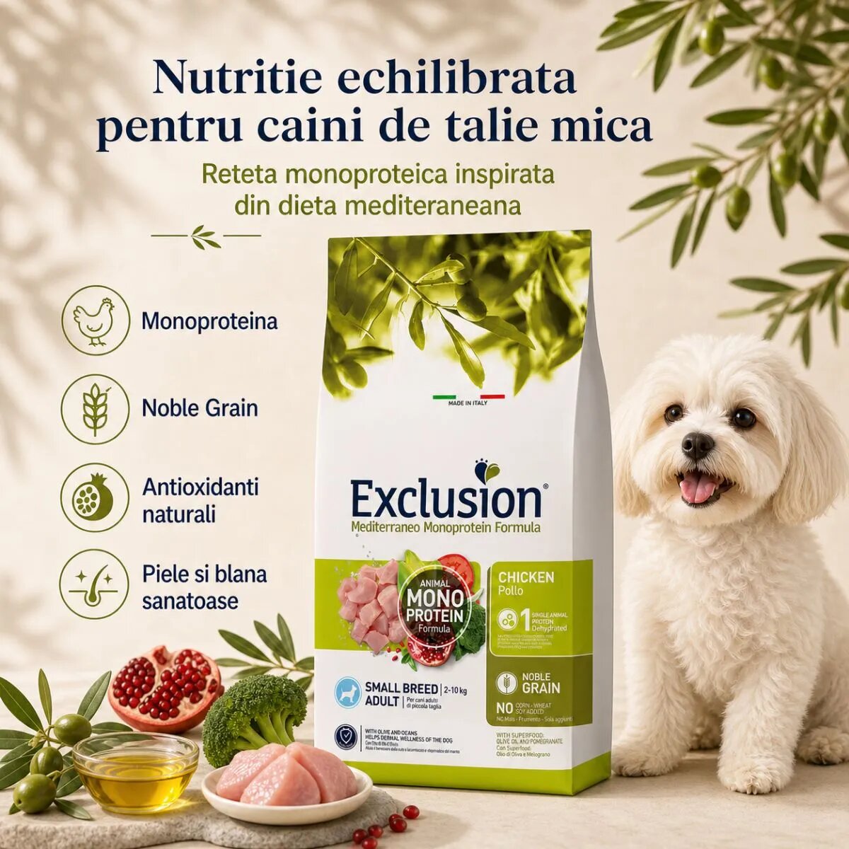 EXCLUSION Mediterraneo Monoprotein Formula Small Breed XS-S Pui hrană uscată monoproteică câini 7kg