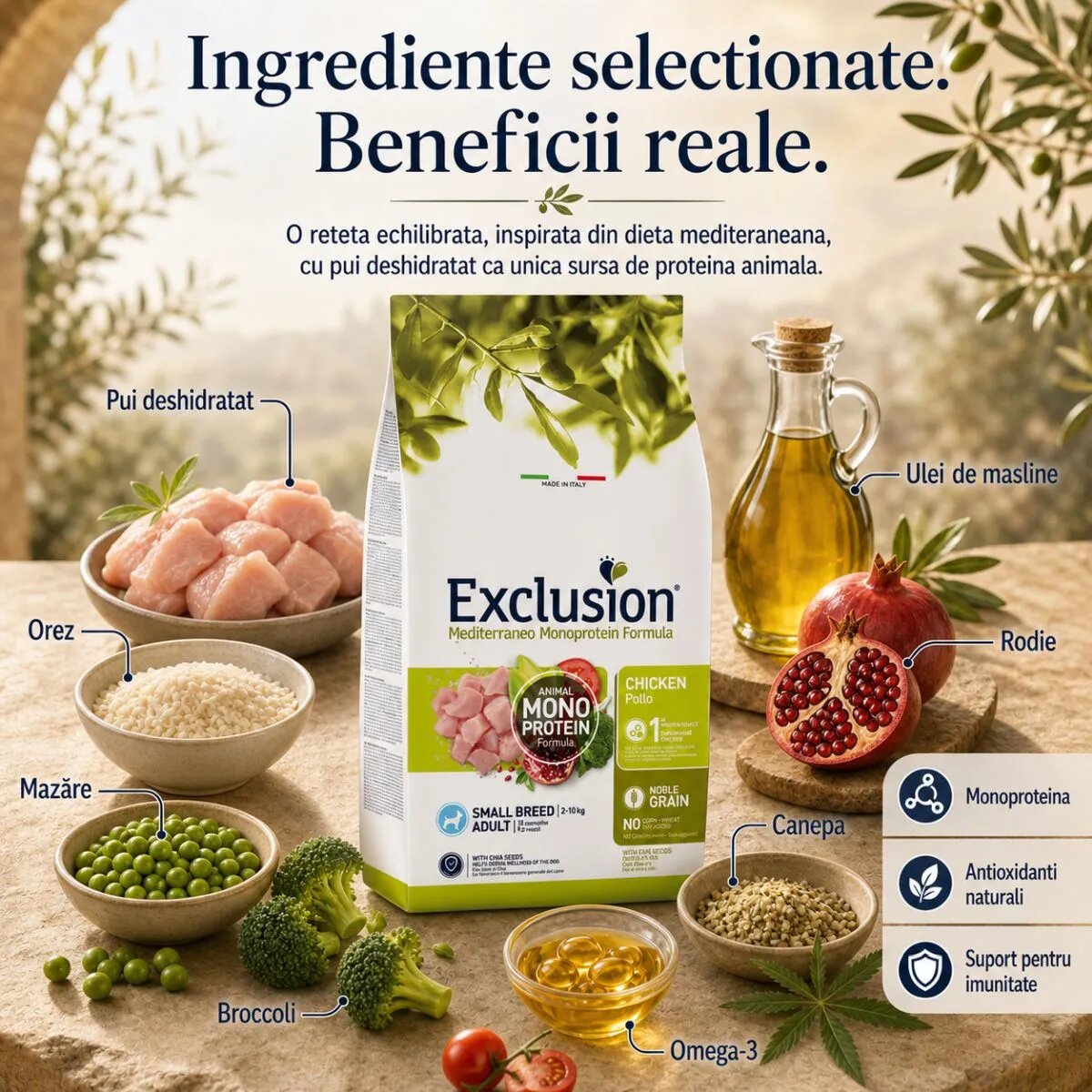 EXCLUSION Mediterraneo Monoprotein Formula Small Breed XS-S Pui hrană uscată monoproteică câini 7kg