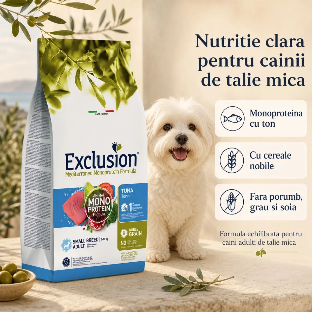 EXCLUSION Mediterraneo Monoprotein Formula Small Breed XS-S Ton hrană uscată monoproteică câini 7kg