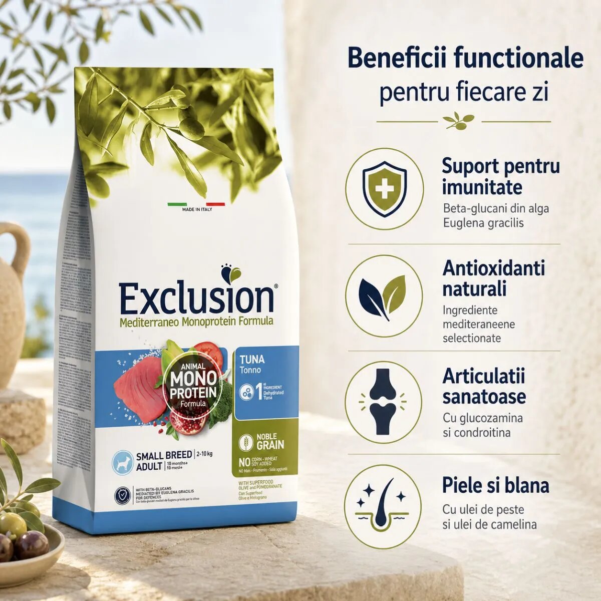EXCLUSION Mediterraneo Monoprotein Formula Small Breed XS-S Ton hrană uscată monoproteică câini 7kg