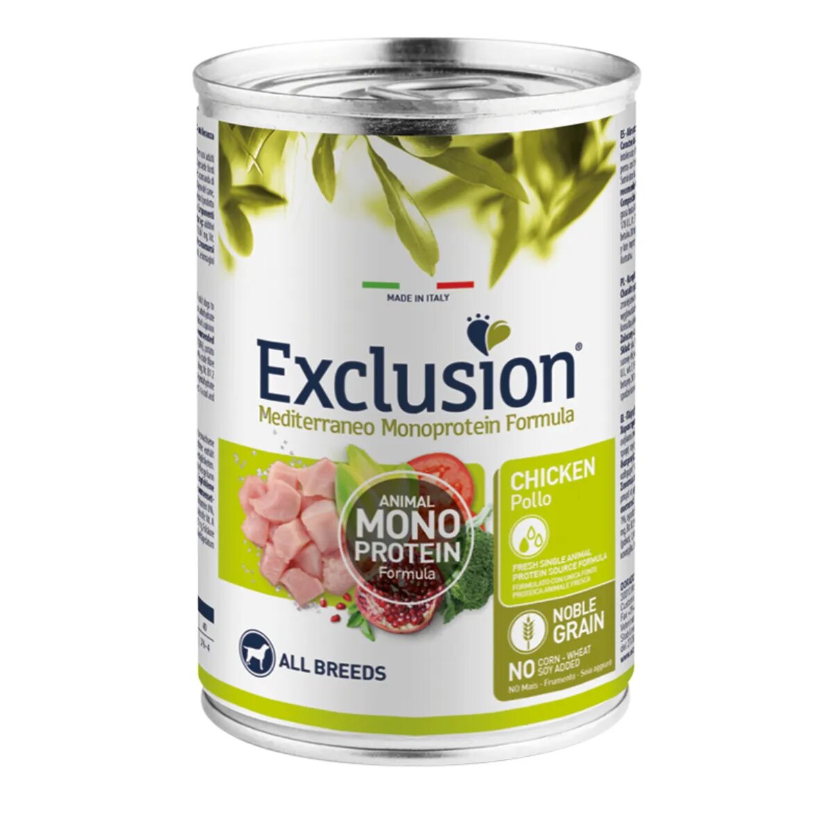 EXCLUSION Mediterraneo Monoprotein Formula XS-XL Pui conservă hrană umedă monoproteică câini (pate) 400g