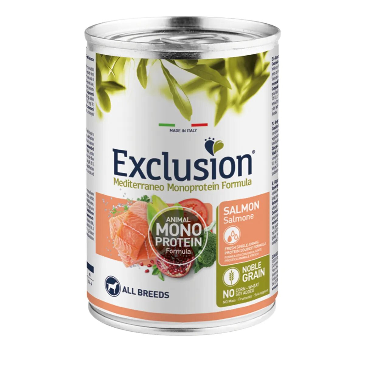 EXCLUSION Mediterraneo Monoprotein Formula XS-XL Somon conservă hrană umedă monoproteică câini (pate) 400g