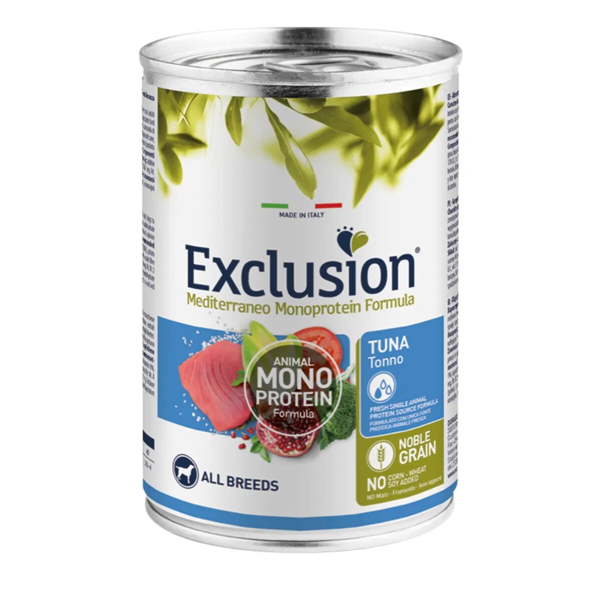 EXCLUSION Mediterraneo Monoprotein Formula XS-XL Ton conservă hrană umedă monoproteică câini (pate) 400g