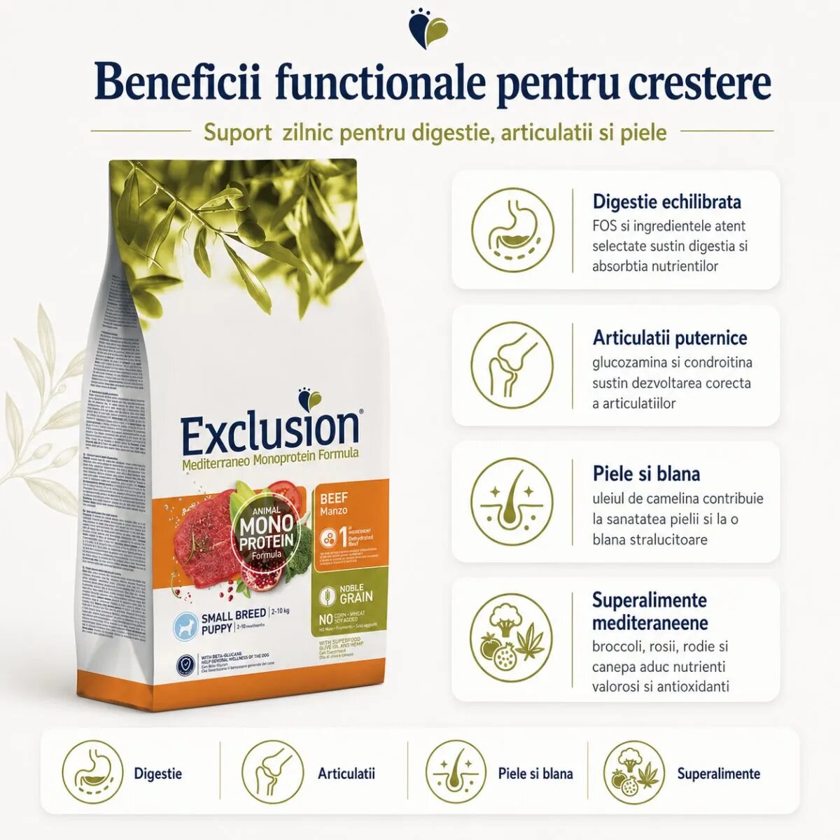 EXCLUSION Mediterraneo Monoprotein Puppy Small Breed XS-S Vită hrană uscată monoproteică câini junior 2kg