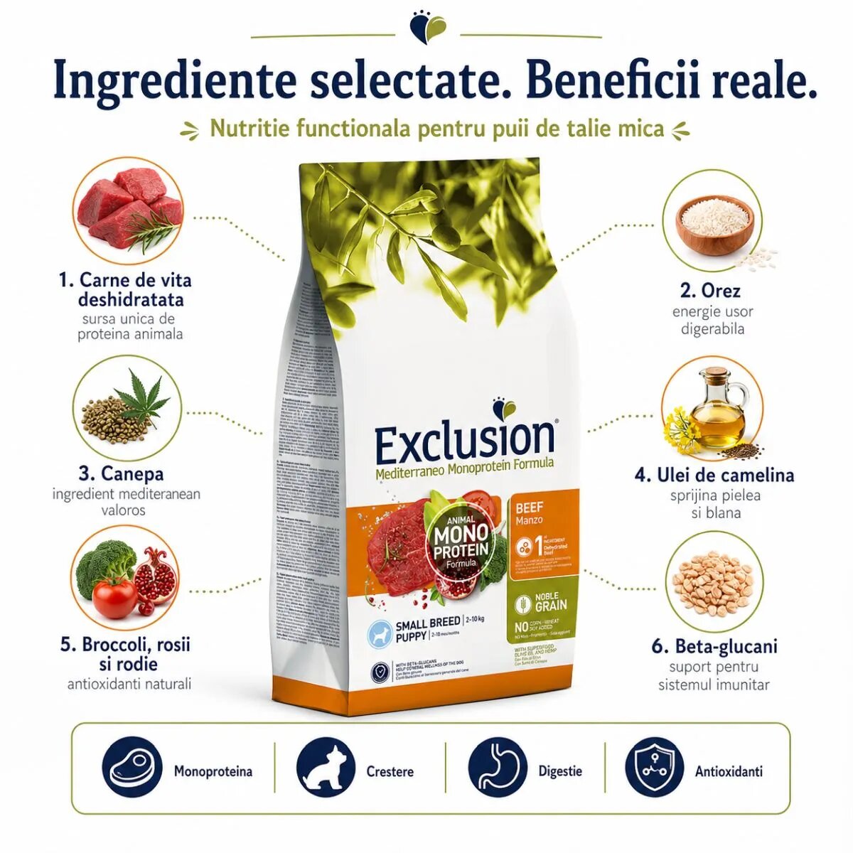 EXCLUSION Mediterraneo Monoprotein Puppy Small Breed XS-S Vită hrană uscată monoproteică câini junior 2kg