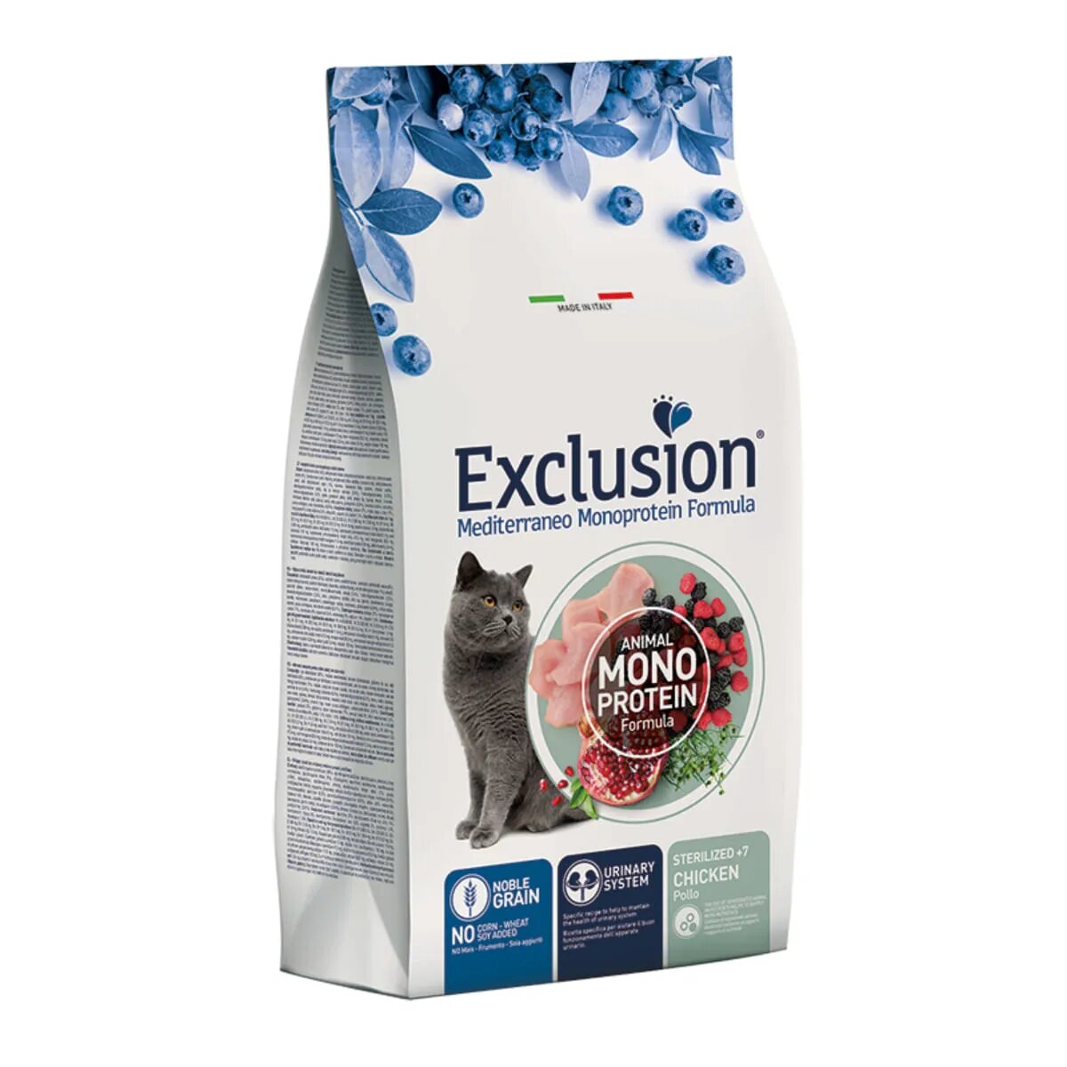 EXCLUSION Mediterraneo Monoprotein Sterilised +7 Pui hrană uscată monoproteică pisici sterilizate senior 1.5kg