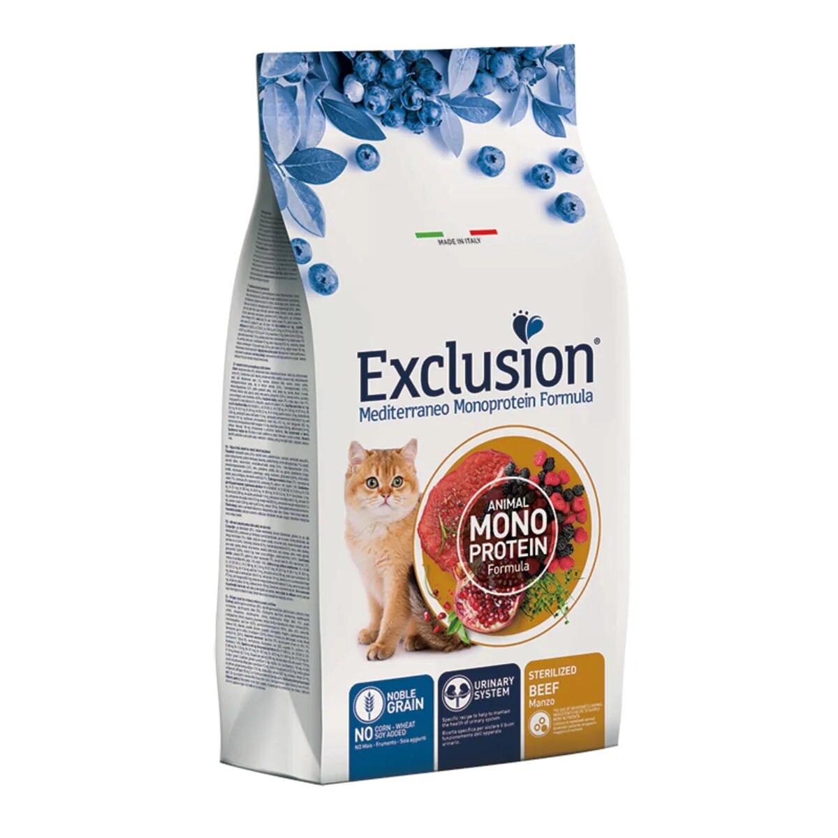 EXCLUSION Mediterraneo Monoprotein Sterilised Vită hrană uscată monoproteică pisici sterilizate 1.5kg