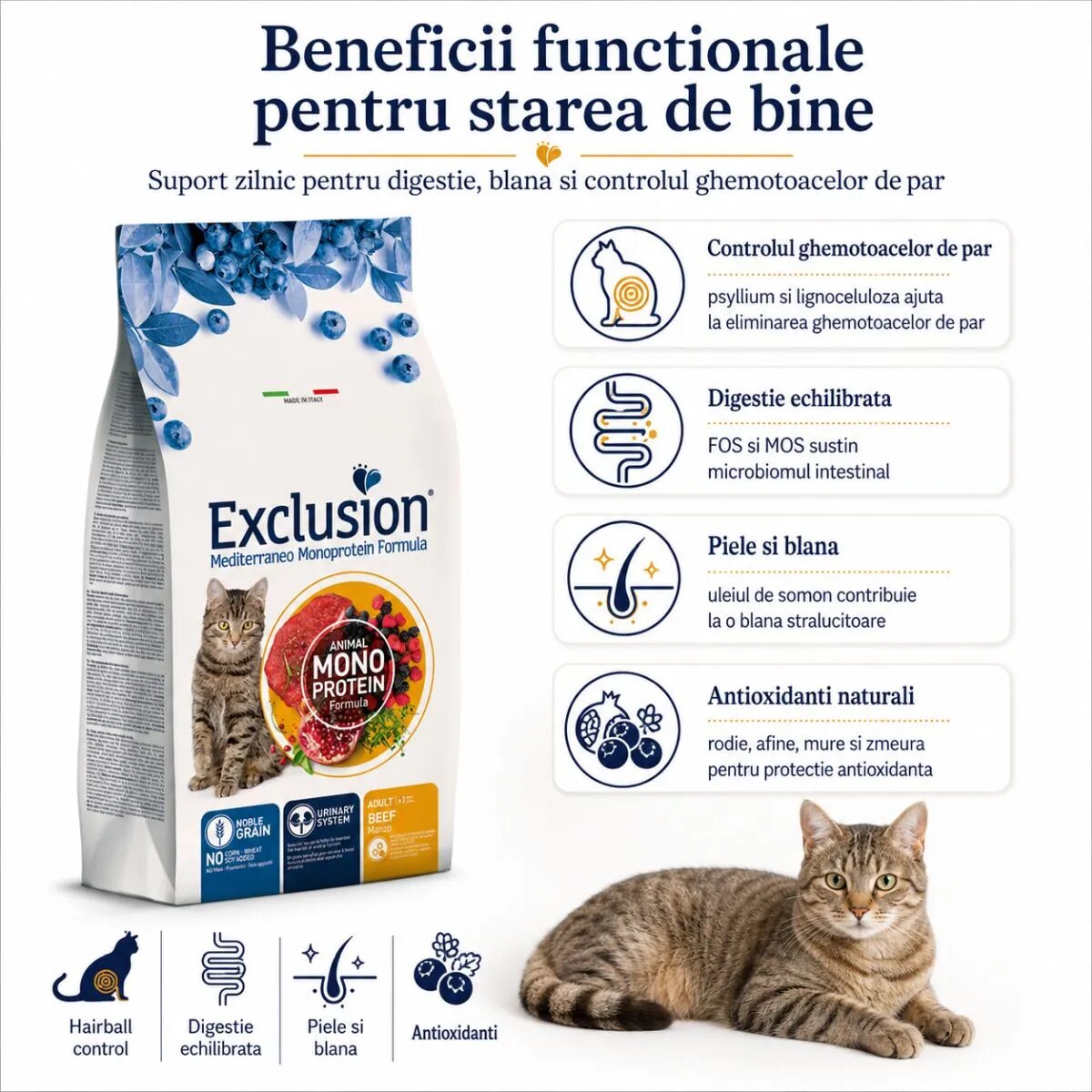 EXCLUSION Mediterraneo Monoprotein Vită hrană uscată monoproteică pisici 1.5kg