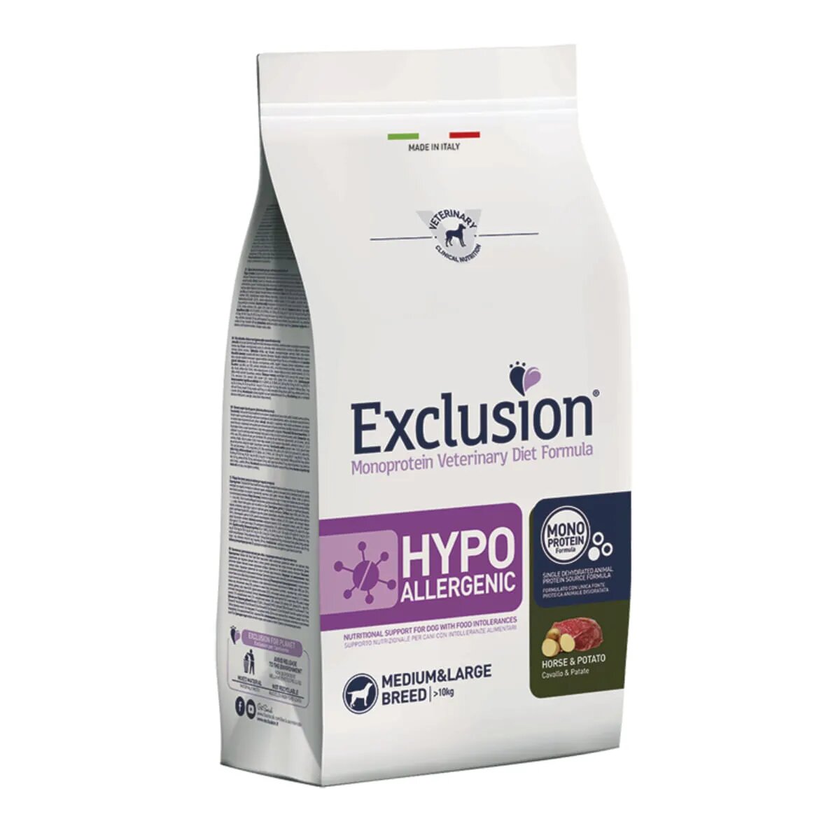 EXCLUSION Monoprotein VD Hypoallergenic Medium&Large M-XL Cal și Cartofi dietă veterinară hrană uscată fără cereale câini alergii 12kg