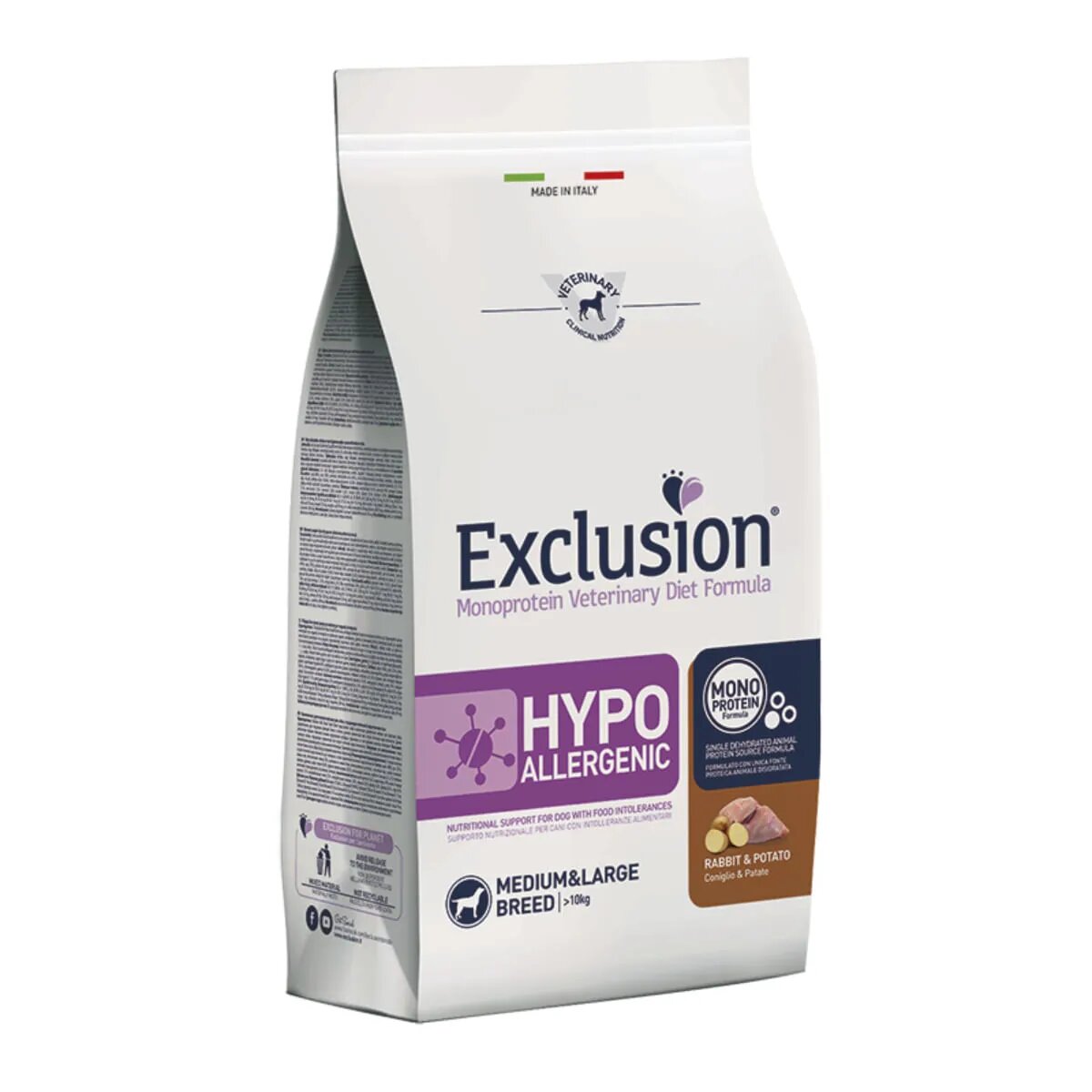 EXCLUSION Monoprotein VD Hypoallergenic Medium&Large M-XL Iepure și Cartofi dietă veterinară hrană uscată fără cereale câini alergii 12kg