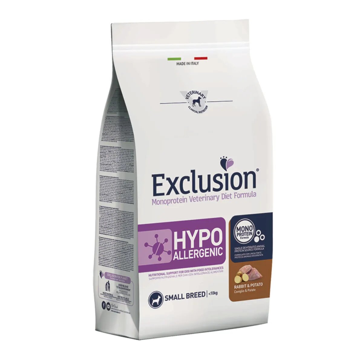 EXCLUSION Monoprotein VD Hyppoallergenic Small XS-S Iepure și Cartofi dietă veterinară hrană uscată fără cereale câini alergii 2kg