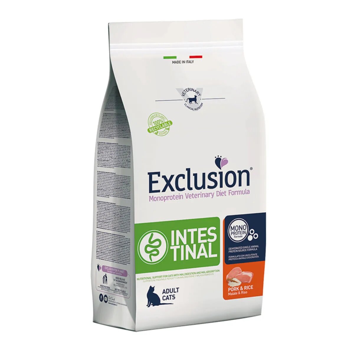 EXCLUSION Monoprotein VD Intestinal Porc și Orez dietă veterinară hrană uscată pisici sistem digestiv 1.5kg