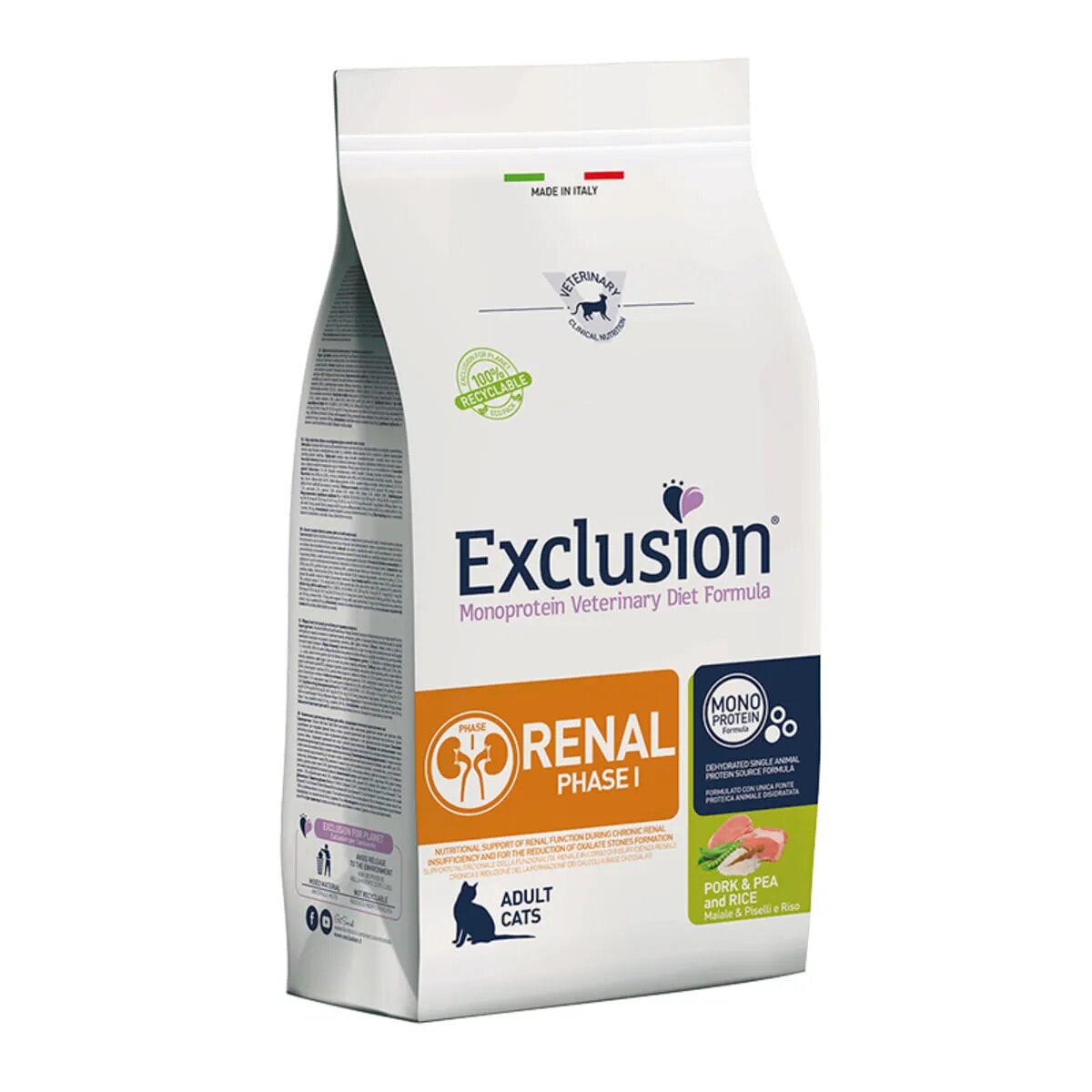 EXCLUSION Monoprotein VD Renal Phase 1 Porc și Orez dietă veterinară hrană uscată pisici sistem renal 1.5kg