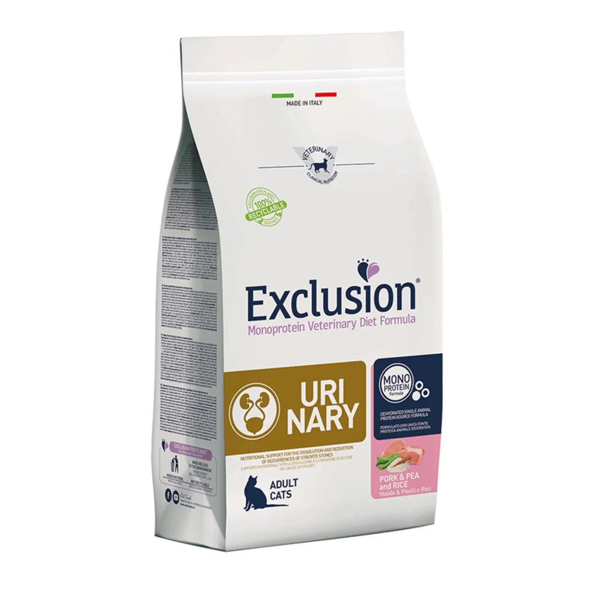 EXCLUSION Monoprotein VD Urinary Porc și Mazăre dietă veterinară hrană uscată pisici sistem urinar 1.5kg