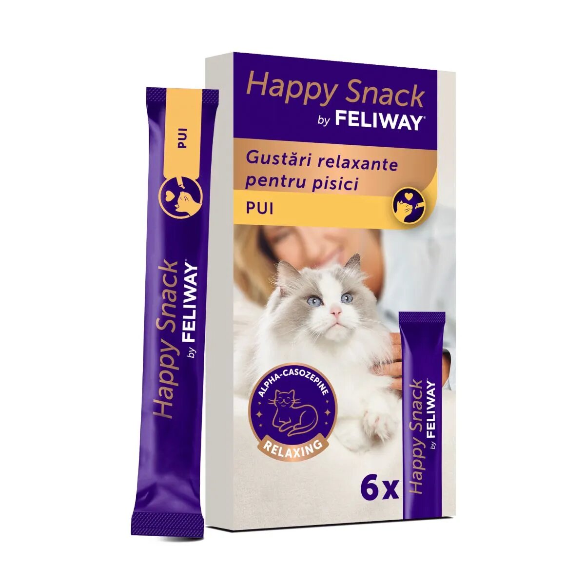 FELIWAY Happy Snack Pui plic recompense funcționale pisici sistem nervos & calmante (topping) 15g x 6buc
