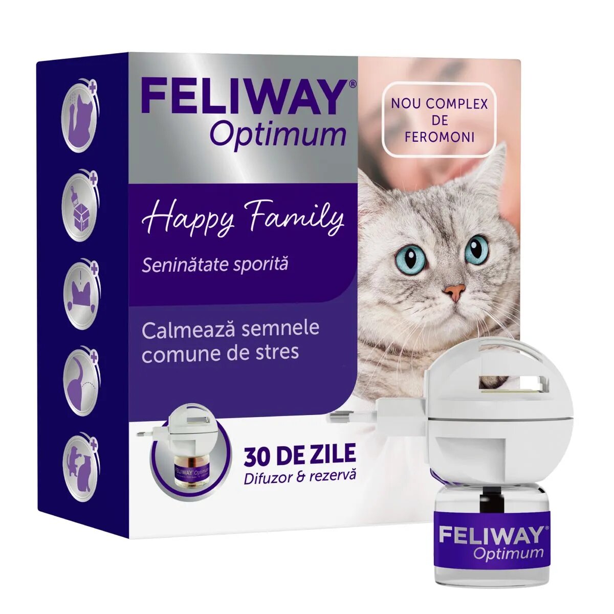 FELIWAY Optimum Diffuser și Rezervă feromoni sistem nervos & calmante pisici 1buc + 48ml