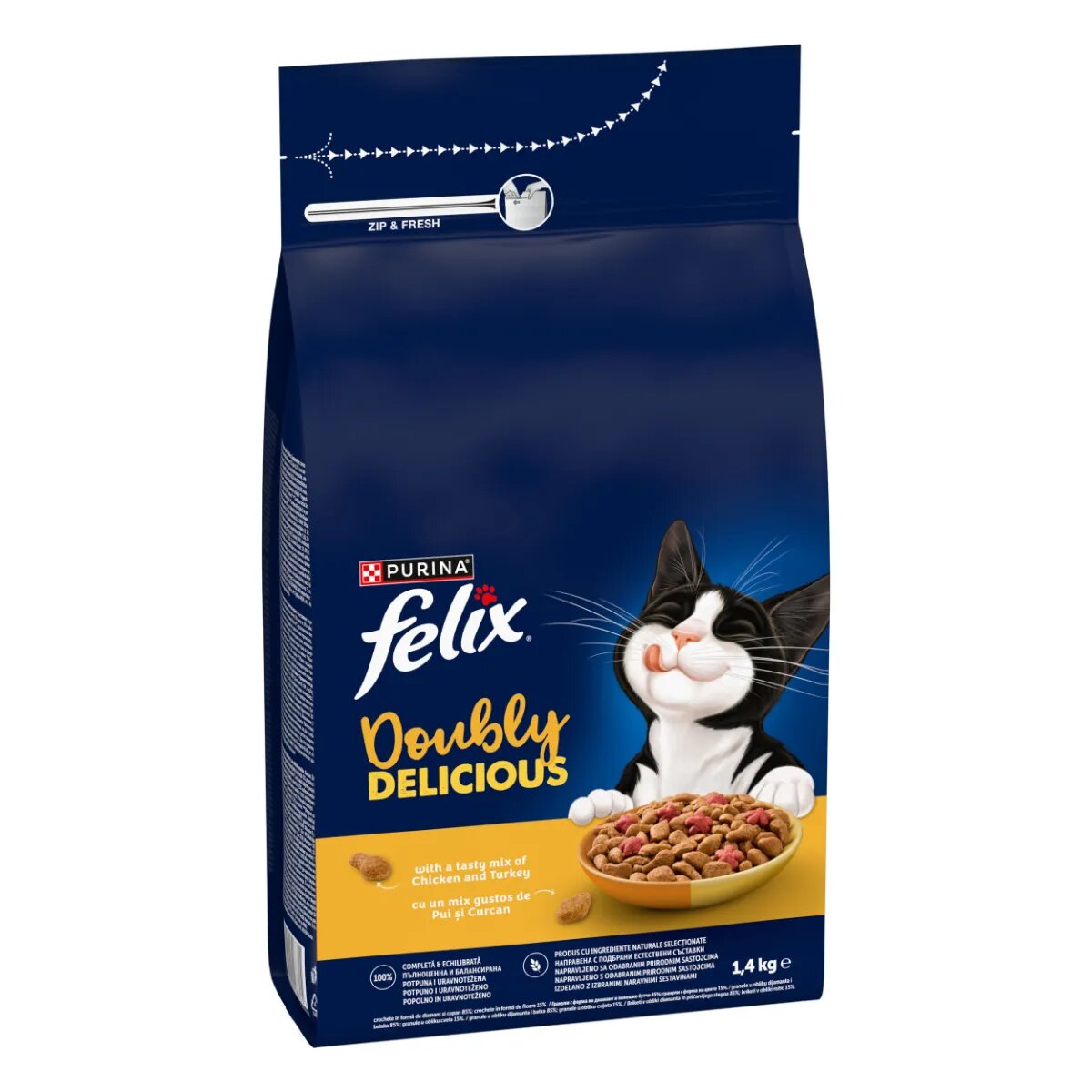 FELIX Doubly Delicious Pui și Curcan hrană uscată pisici 1.4kg