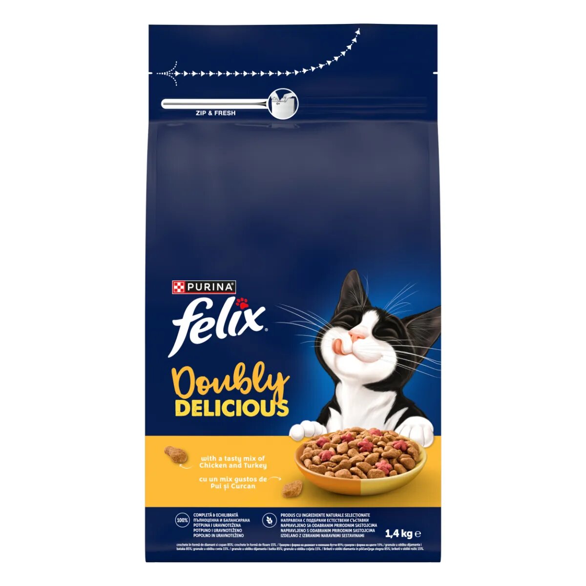 FELIX Doubly Delicious Pui și Curcan hrană uscată pisici 1.4kg