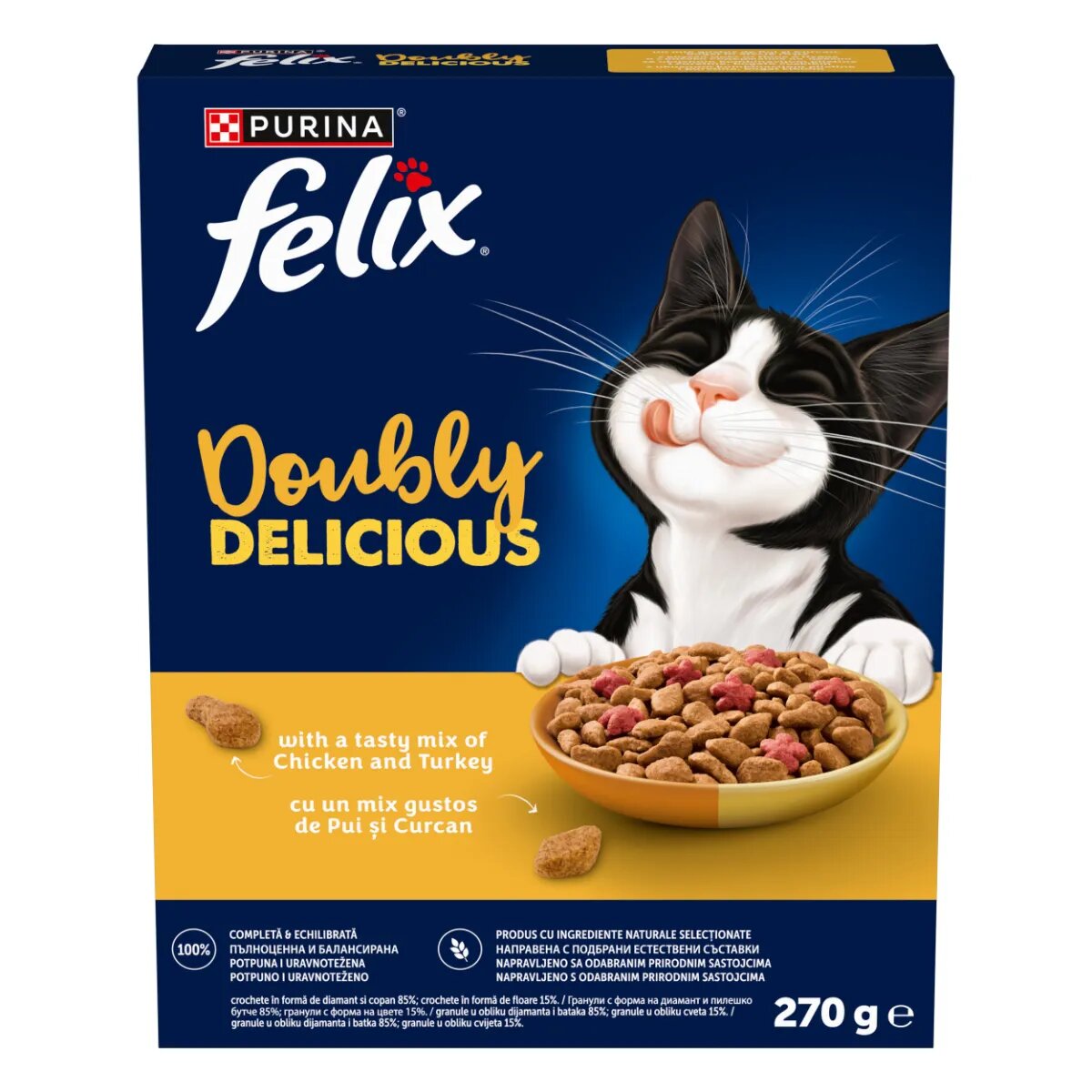 FELIX Doubly Delicious Pui și Curcan hrană uscată pisici 270g
