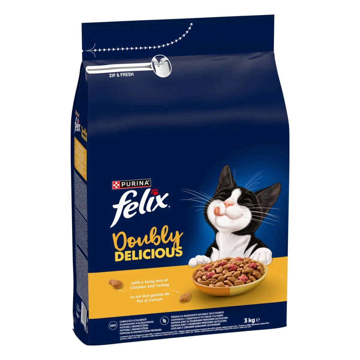 FELIX Doubly Delicious Pui și Curcan hrană uscată pisici 3kg