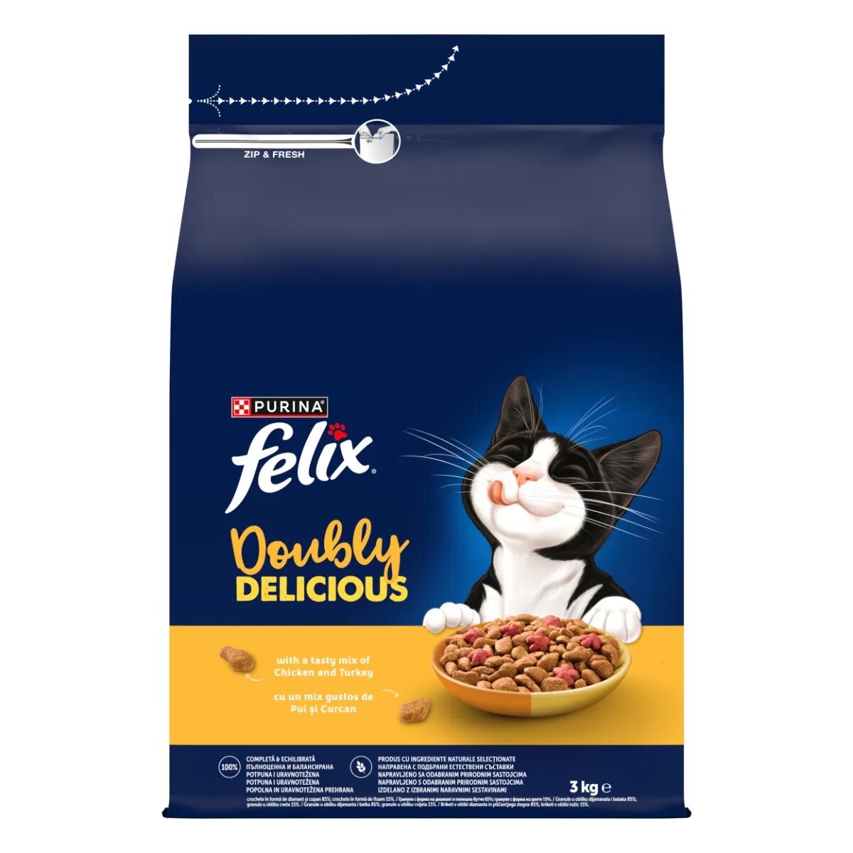 FELIX Doubly Delicious Pui și Curcan hrană uscată pisici 3kg