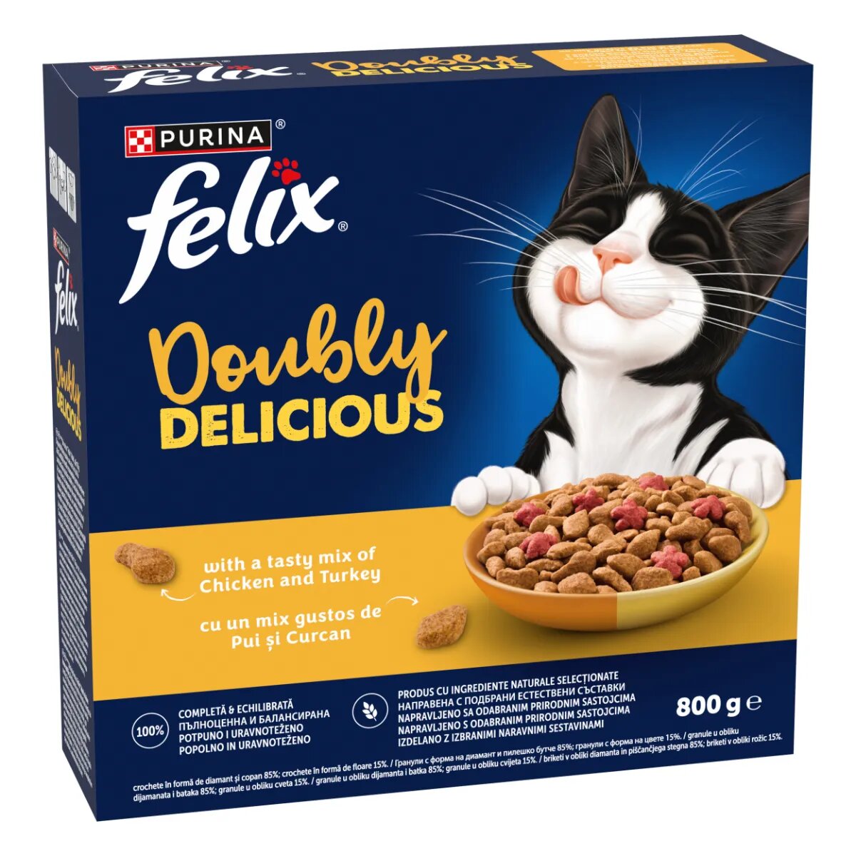 FELIX Doubly Delicious Pui și Curcan hrană uscată pisici 800g