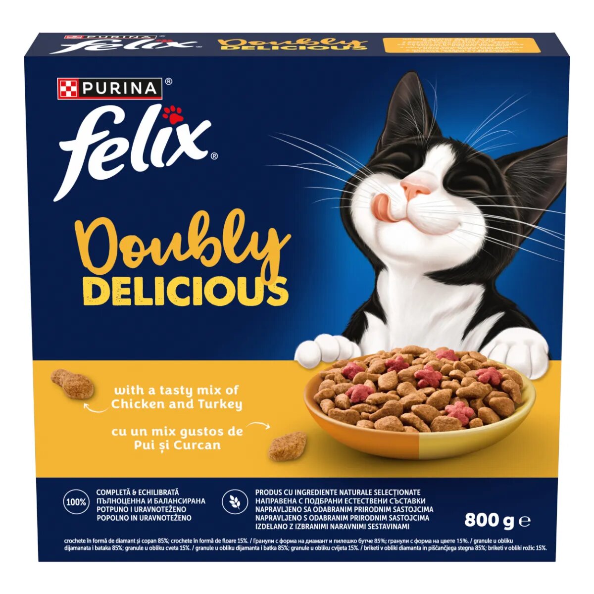 FELIX Doubly Delicious Pui și Curcan hrană uscată pisici 800g