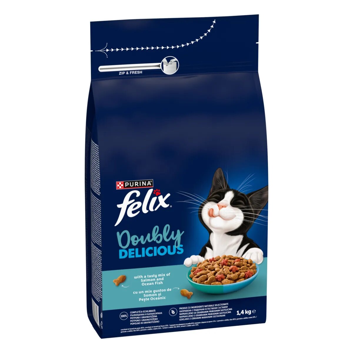 FELIX Doubly Delicious Somon și Pește hrană uscată pisici 1.4kg