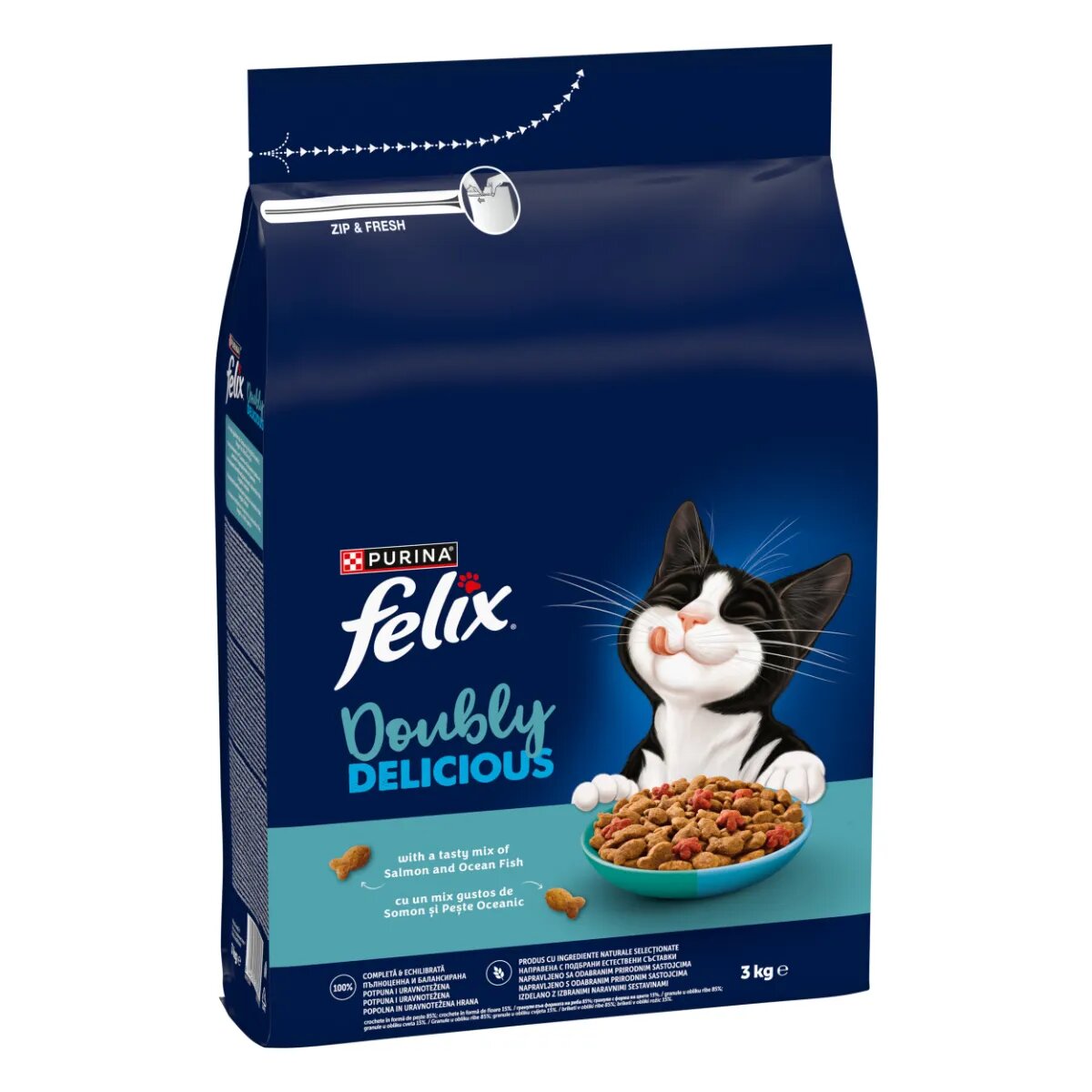 FELIX Doubly Delicious Somon și Pește hrană uscată pisici 3kg