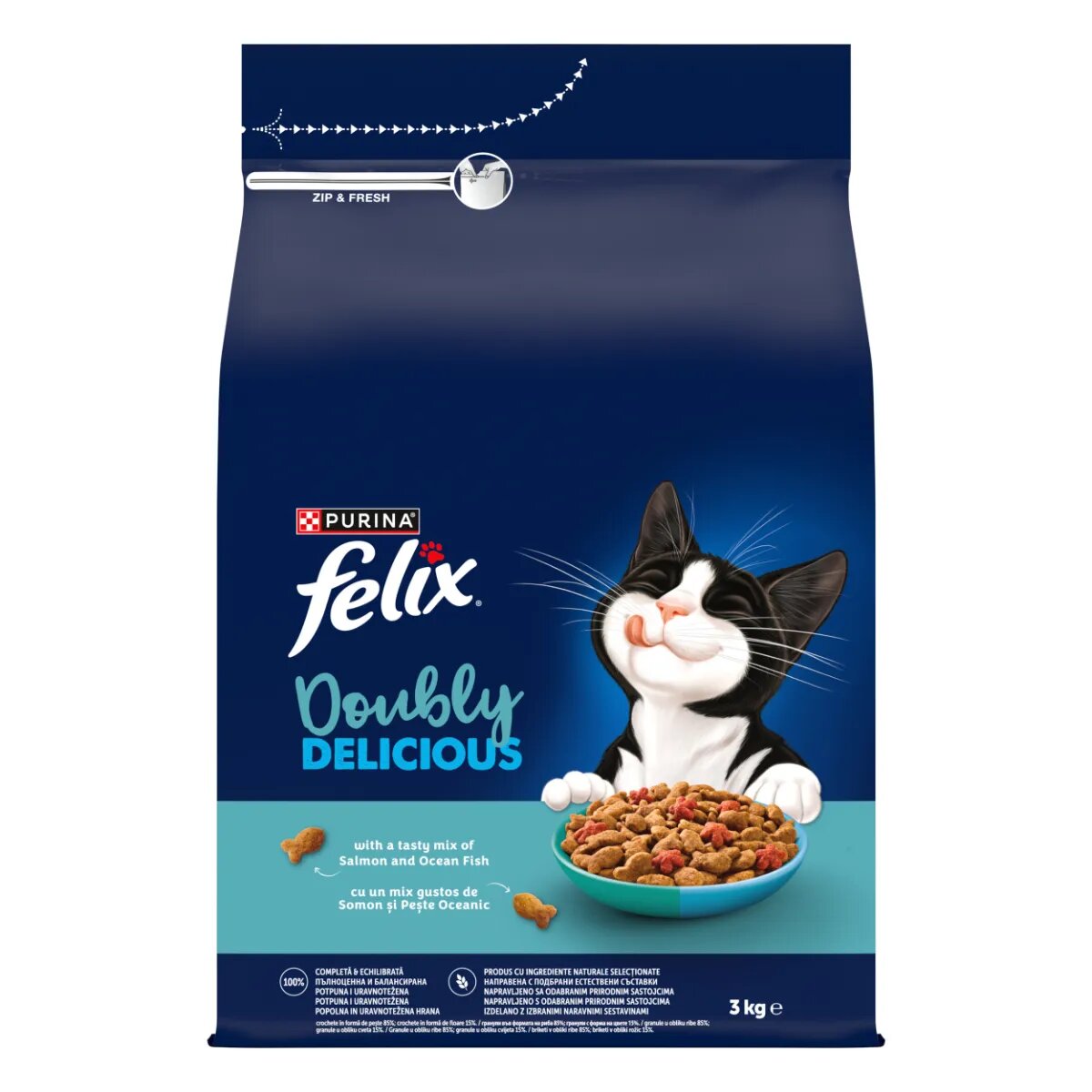 FELIX Doubly Delicious Somon și Pește hrană uscată pisici 3kg