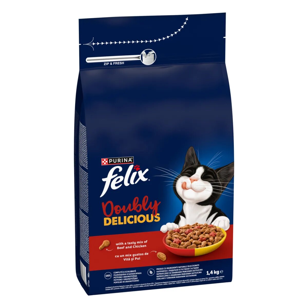 FELIX Doubly Delicious Vită și Pui hrană uscată pisici 1.4kg