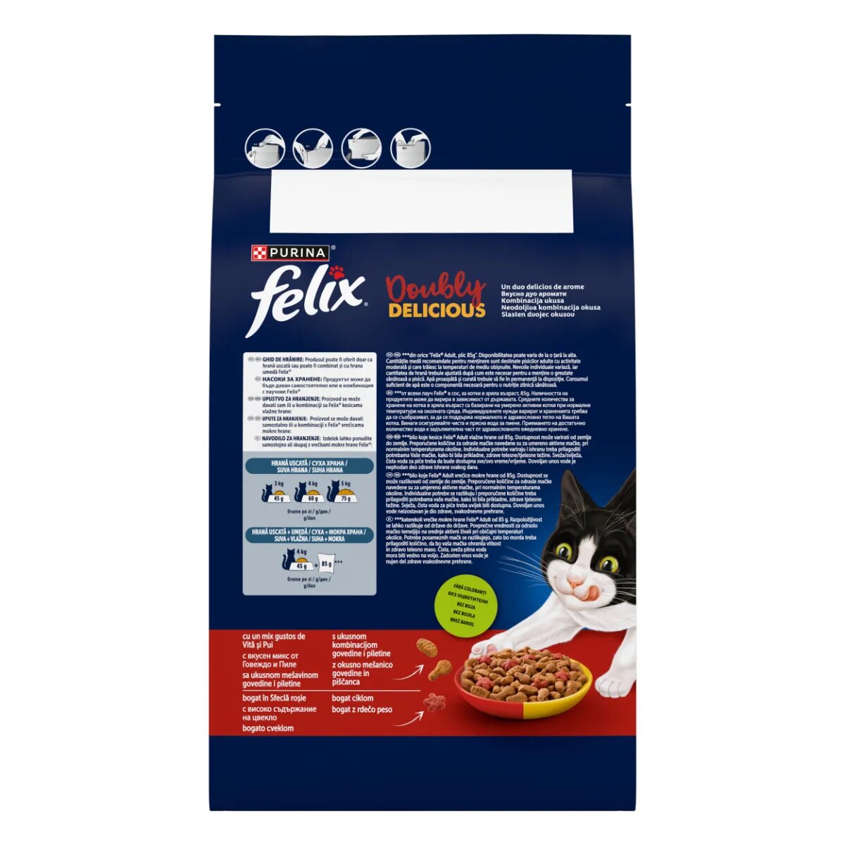 FELIX Doubly Delicious Vită și Pui hrană uscată pisici 1.4kg