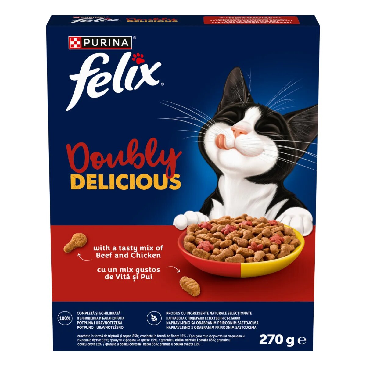 FELIX Doubly Delicious Vită și Pui hrană uscată pisici 270g