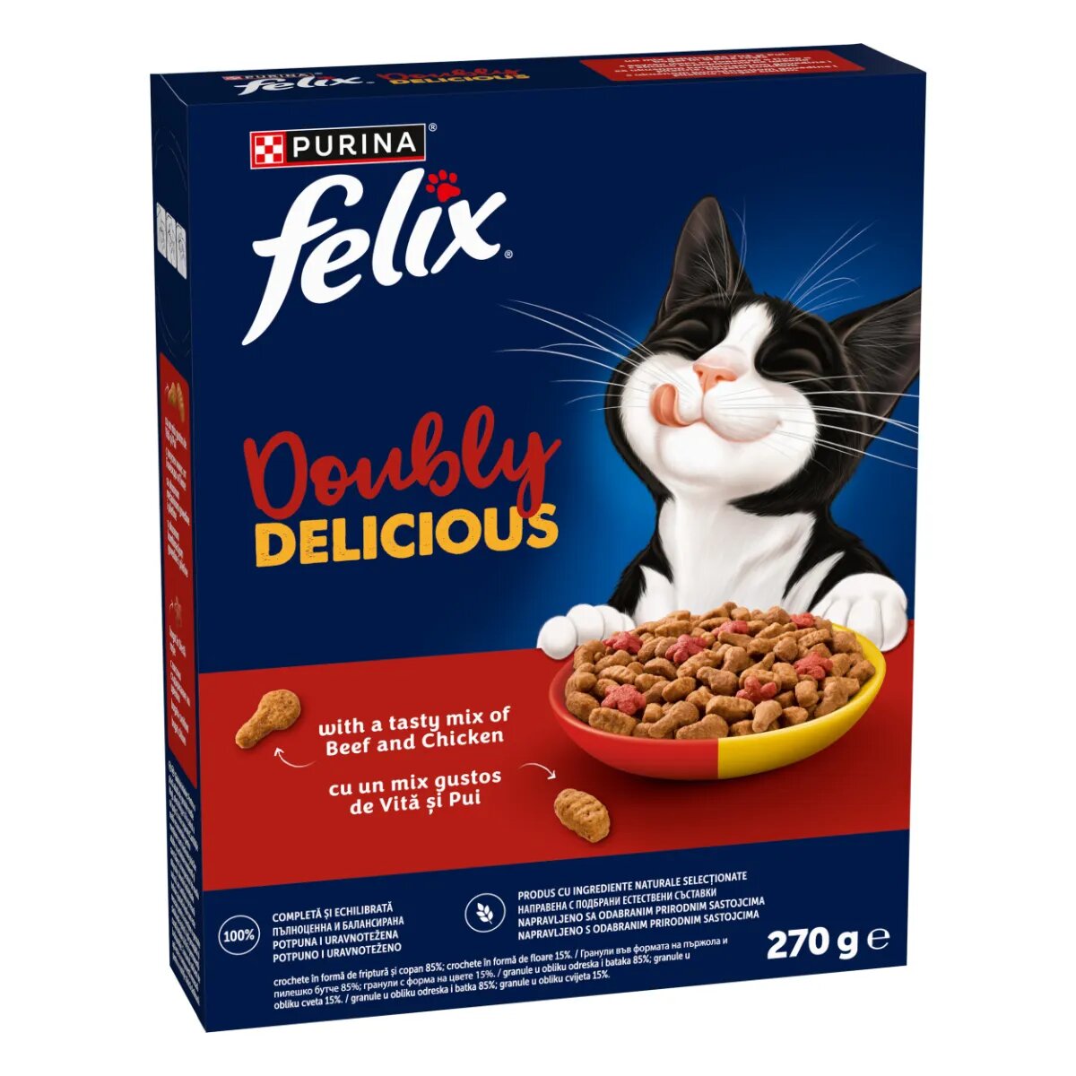 FELIX Doubly Delicious Vită și Pui hrană uscată pisici 270g