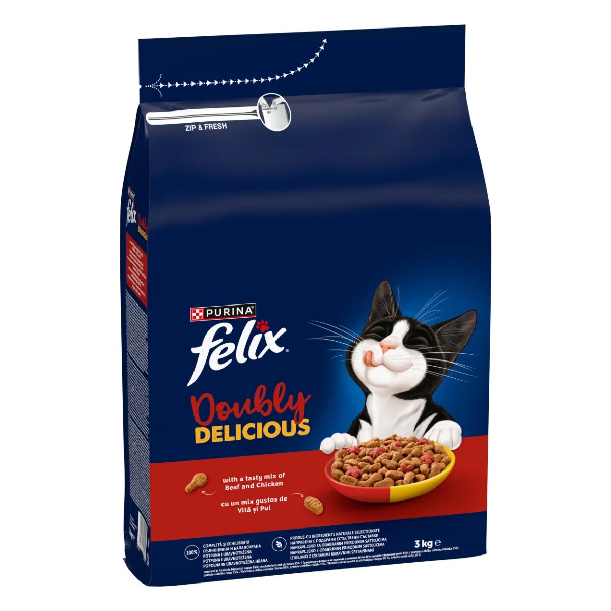 FELIX Doubly Delicious Vită și Pui hrană uscată pisici 3kg