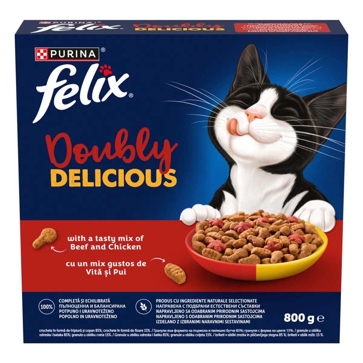 FELIX Doubly Delicious Vită și Pui hrană uscată pisici 800g