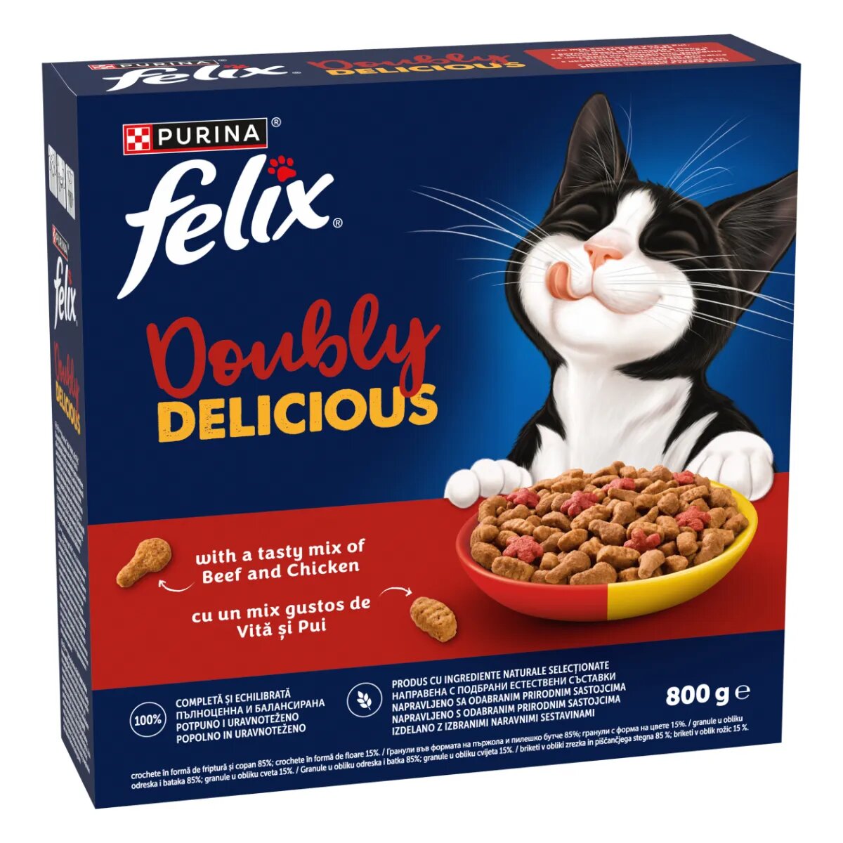 FELIX Doubly Delicious Vită și Pui hrană uscată pisici 800g