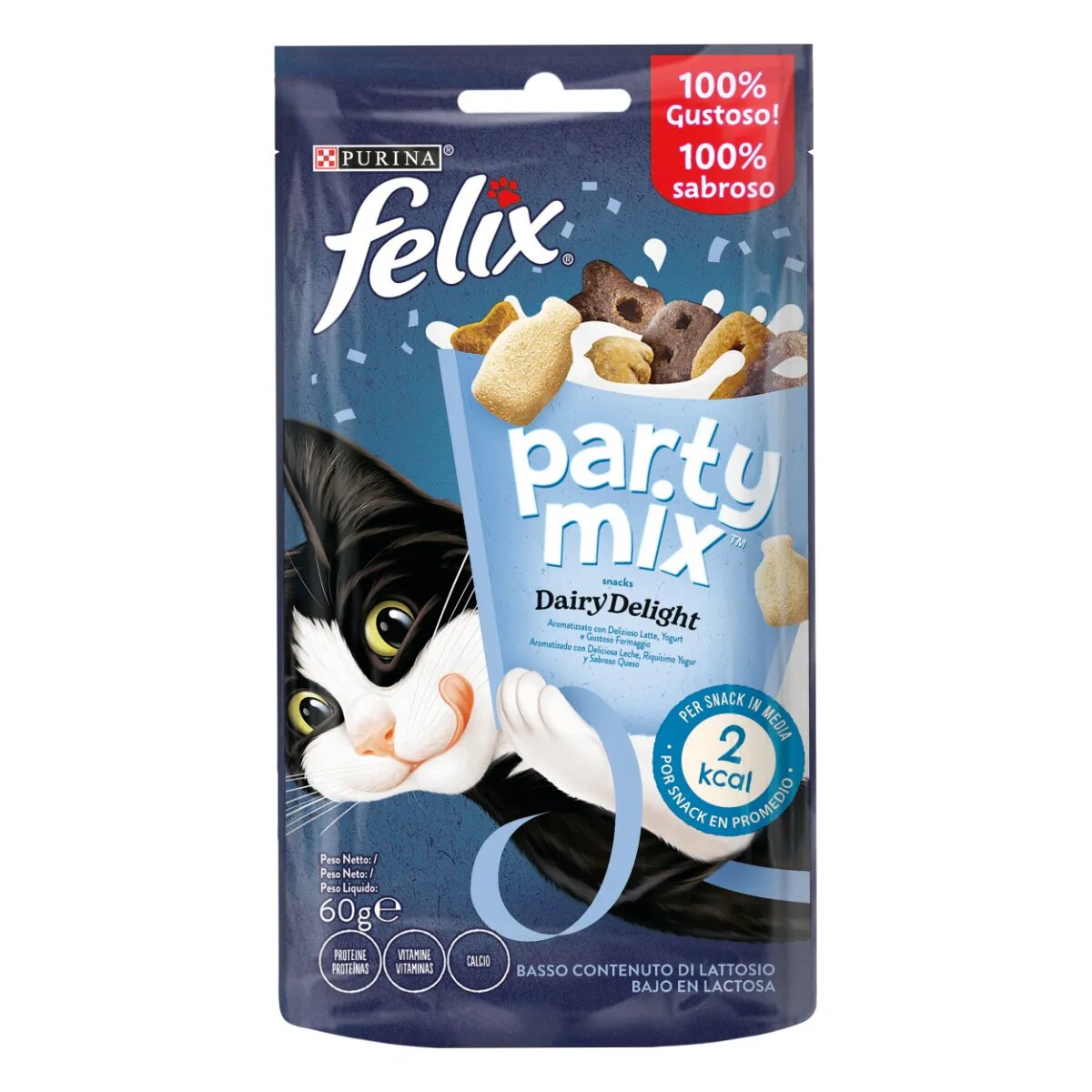 FELIX Party Mix Dairy Delight cu Iaurt Lapte și Brânză punguță recompense pisici 60g