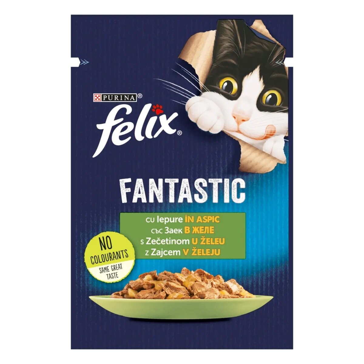 FELIX PURINA Fantastic Iepure hrană umedă pisici (în aspic) PURINA Fantastic Iepure plic hrană umedă pisici (în aspic) 85g
