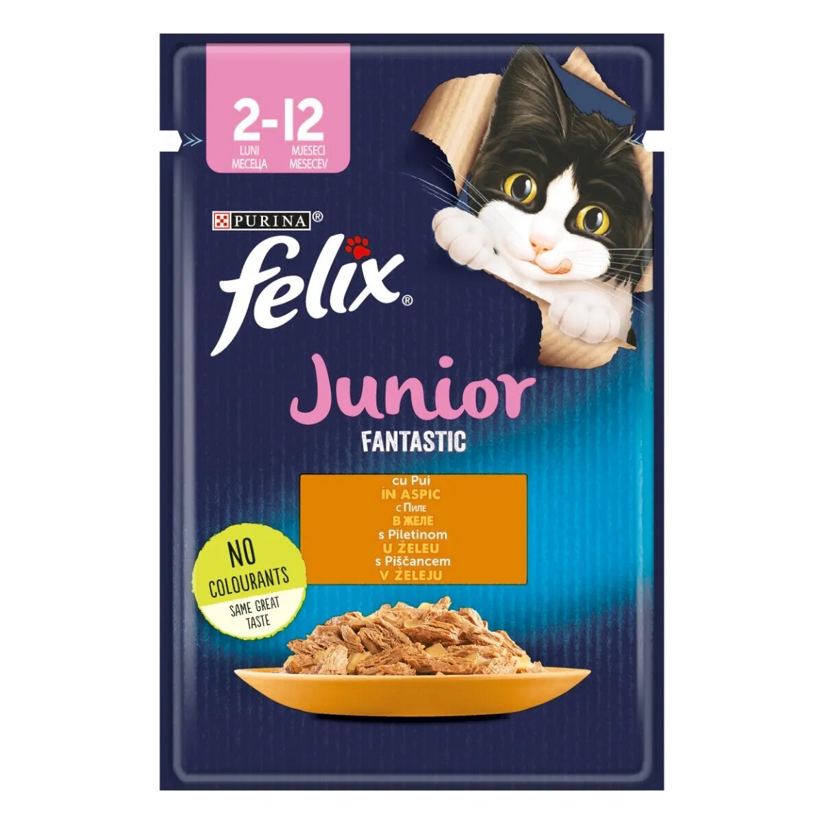 FELIX PURINA Fantastic Junior Pui hrană umedă pisici junior (în aspic) PURINA Fantastic Junior Pui plic hrană umedă pisici junior (în aspic) 85g