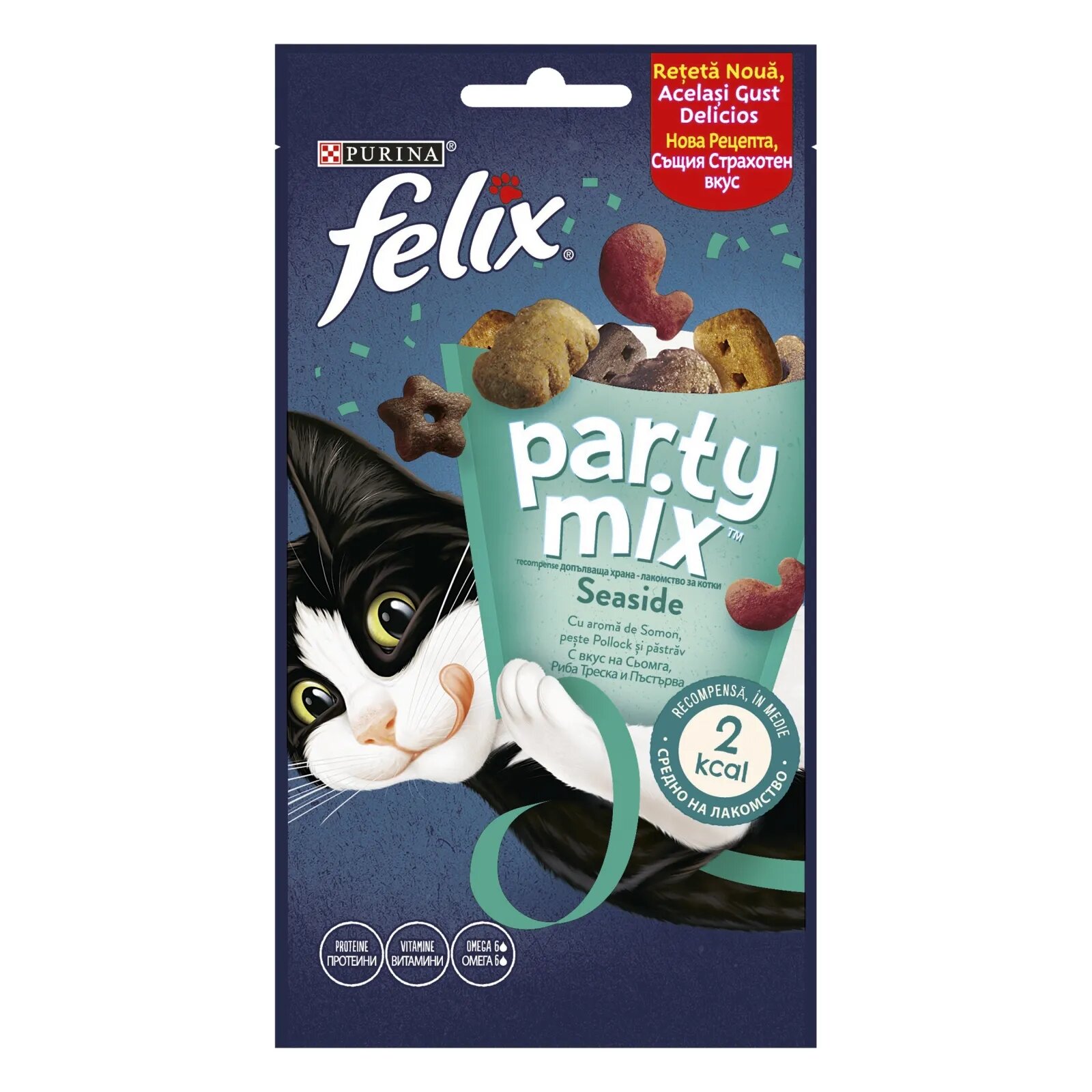 FELIX PURINA Party Mix Ocean Mix recompense pisici Somon Pește Pollock și Păstrăv 60g